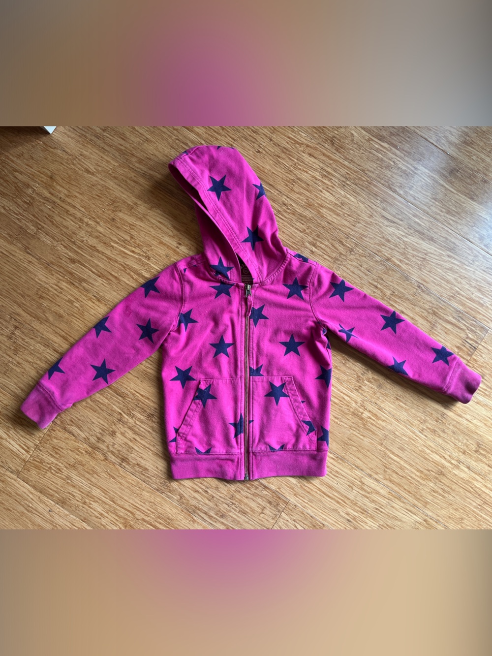 Pink Star Print Hooded Zip-Up Sweatshirt